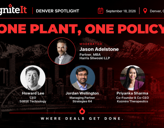 Event banner for “IgniteIt: Denver Spotlight” with moderator Jason Adelstone and speakers Howard Lee, Jordan Wellington, and Priyanka Sharma; event date is September 18, 2026, in Denver, CO.